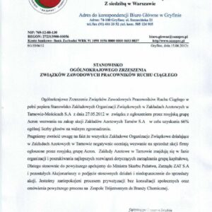 Stanowisko OZZPRC w/s wezwania na zakup akcji ZAT S.A