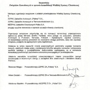 Stanowisko Związków Zawodowych w/s wezwania na zakup Z.A. „Puławy” Stanowisko Związków Zawodowych w/s wezwania na zakup Z.A. „Puławy”