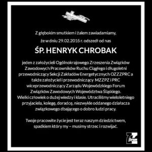 Nie żyje Henryk Chrobak Nie żyje Henryk Chrobak