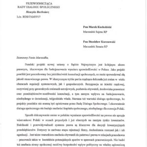 Stanowisko Strony Społecznej RDS w sprawie ustawy o Sądzie Najwyższym Stanowisko Strony Społecznej RDS w sprawie ustawy o Sądzie Najwyższym