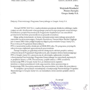 Pismo w sprawie kontynuacji Pracowniczego Programu Emerytalnego