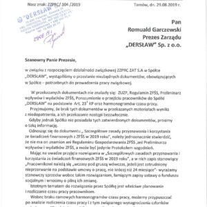 PISMO DO PREZESA FIRMY ,,DERSŁAW”