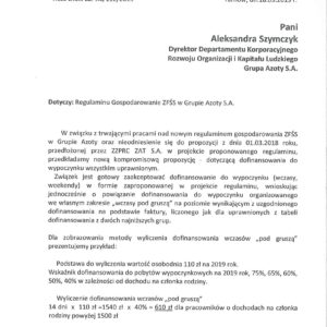 Pismo w sprawie Regulaminu ZFŚS