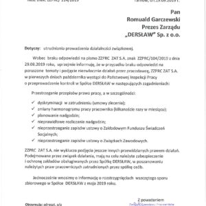 PISMO DO PREZESA FIRMY ,,DERSŁAW”