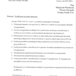 PISMO W SPRAWIE PRZEKAZANIA INFORMACJI