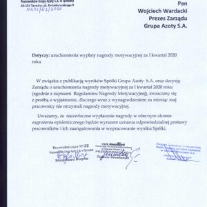 PISMO ZOZ W SPRAWIE NAGRODY MOTYWACYJNEJ PISMO ZOZ W SPRAWIE NAGRODY MOTYWACYJNEJ