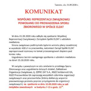 KOMUNIKAT WRZ DO PROWADZENIA SPORU ZBIOROWEGO W SPÓŁCE ELZAT