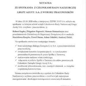 SPOTKANIE Z PRZEDSTAWICIELAMI RADY NADZORCZEJ GRUPY AZOTY S.A.