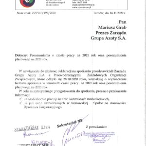 PISMO W SPRAWIE WYZNACZENIA TERMINU ROZPOCZĘCIA NEGOCJACJI