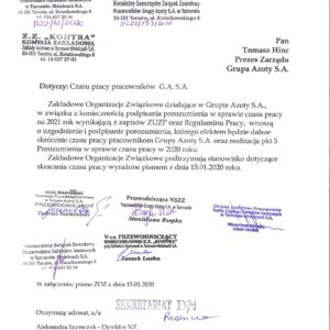STANOWISKO ZOZ DO NEGOCJACJI W SPRAWIE CZASU PRACY W 2021 ROKU