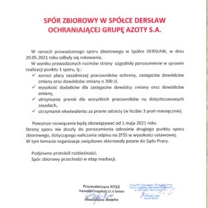SPÓR ZBIOROWY W SPÓŁCE DERSŁAW