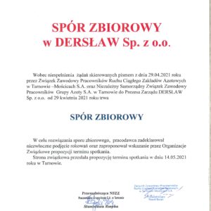 SPÓR ZBIOROWY W SPÓŁCE DERSŁAW