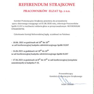REFERENDUM STRAJKOWE W SPÓŁCE ELZAT REFERENDUM STRAJKOWE W SPÓŁCE ELZAT