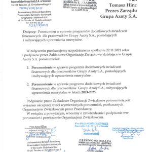 PISMO ZOZ DO PREZESA GRUPY AZOTY S.A. Z DNIA 06.12.2021