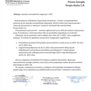 PISMO ZOZ DO PREZESA GRUPY AZOTY S.A.