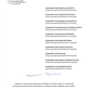 ZAPROSZENIE NA SPOTKANIE PARLAMENTARZYSTÓW ZIEMII TARNOWSKIEJ