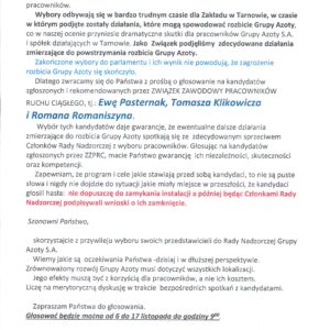 WYBORY KANDYDATÓW NA CZŁONKÓW RADY NADZORCZEJ GRUPY AZOTY S.A.