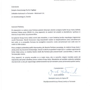 Odpowiedź Pana Jacka Jabłońskiego