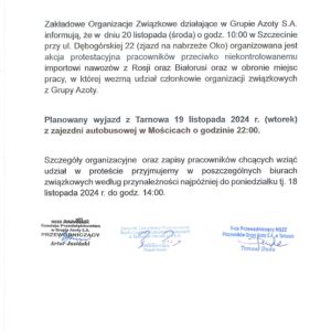 PROTEST W OBRONIE MIEJSC PRACY W SPÓŁKACH GRUPY AZOTY !!!